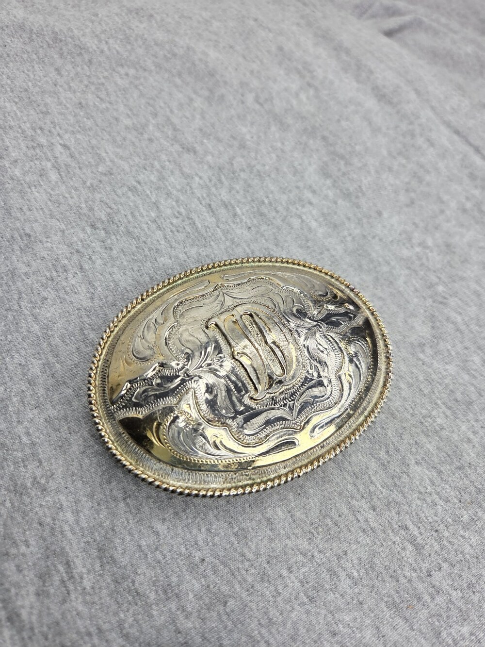 Silver Strike Initial D Belt Buckle Engraved Western Oval Gold Rope Monogram